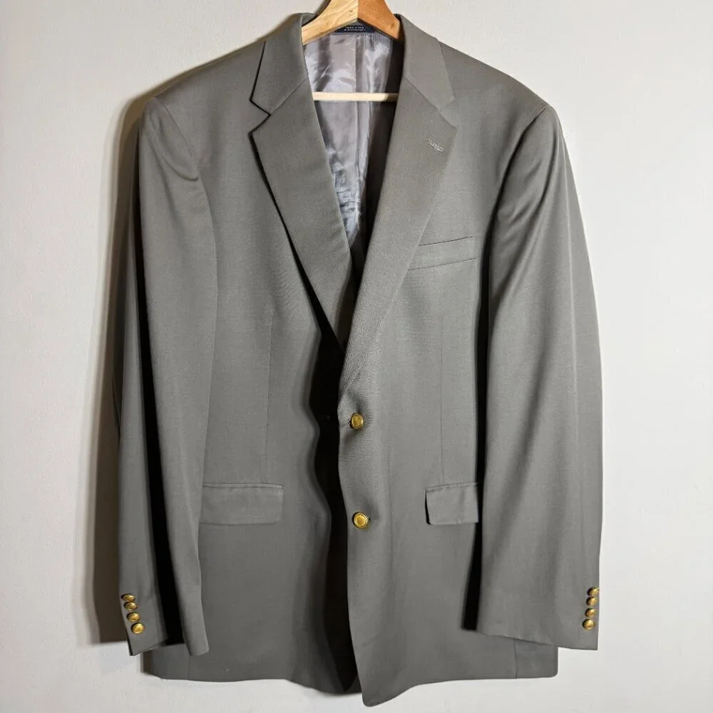 Hart Schaffner Marx Wool Sport Coat Jacket Blazer Men's 46L Tan Gold Trumpeter